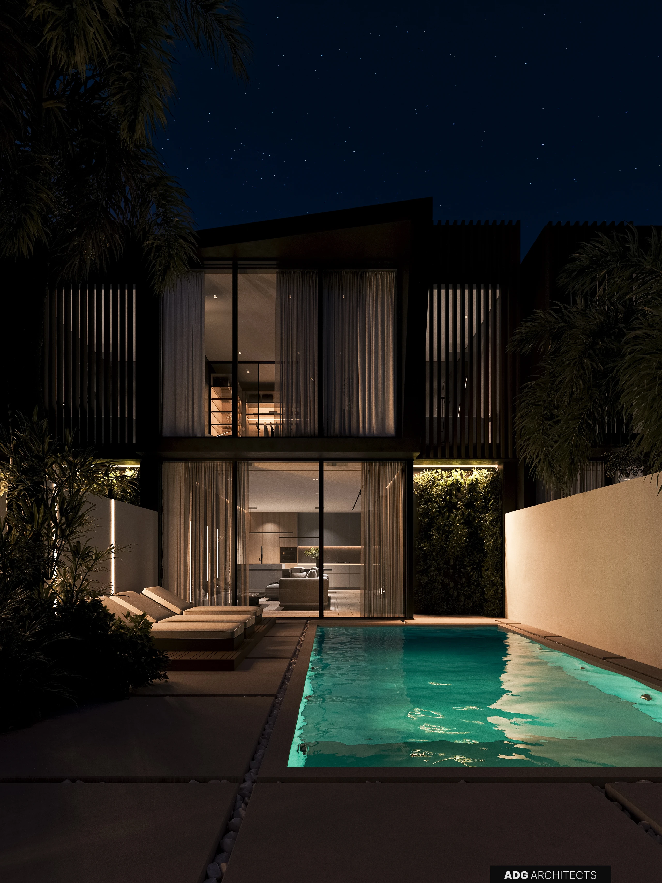 ADG Flagman villa at night, visualisation
